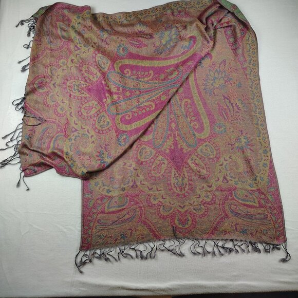 Shawl Womens Large 100% Cashmere Paisley Scarf Wrap - Picture 5 of 9